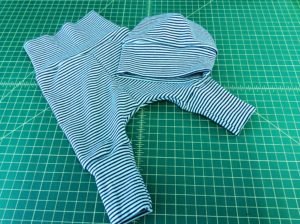 Baby Set Leggings Hat Cloud 9 organic cotton knit stripe navy aqua sewing report